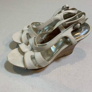 🎀⚡️White Leather Cork Wedges⚡️🎀